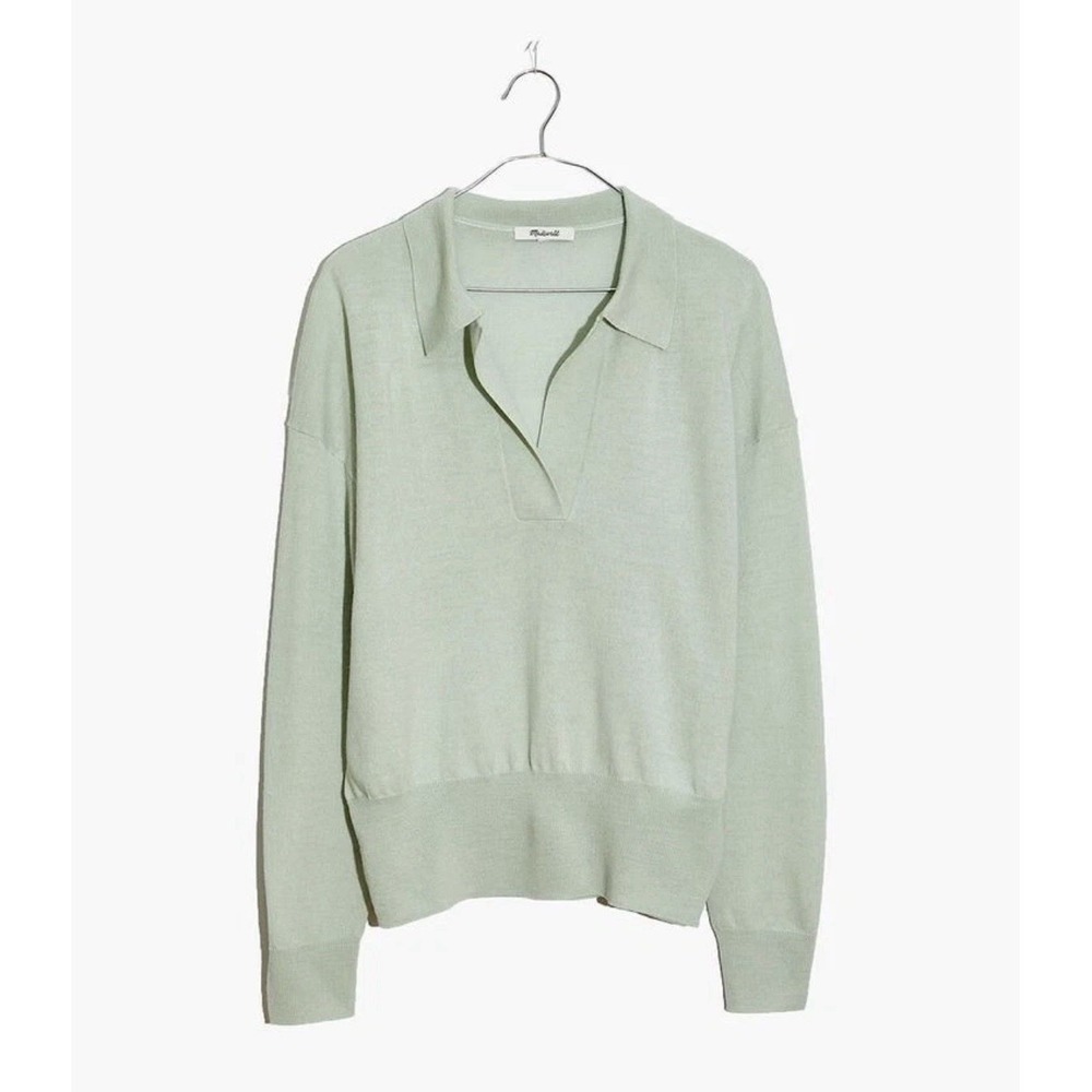 Madewell Mint Green V-Neck Collared Sweater
